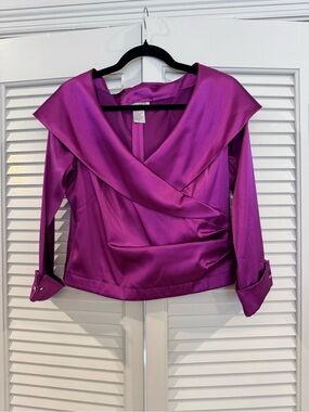 Metaphor Satin Wrap Blouse in Magenta